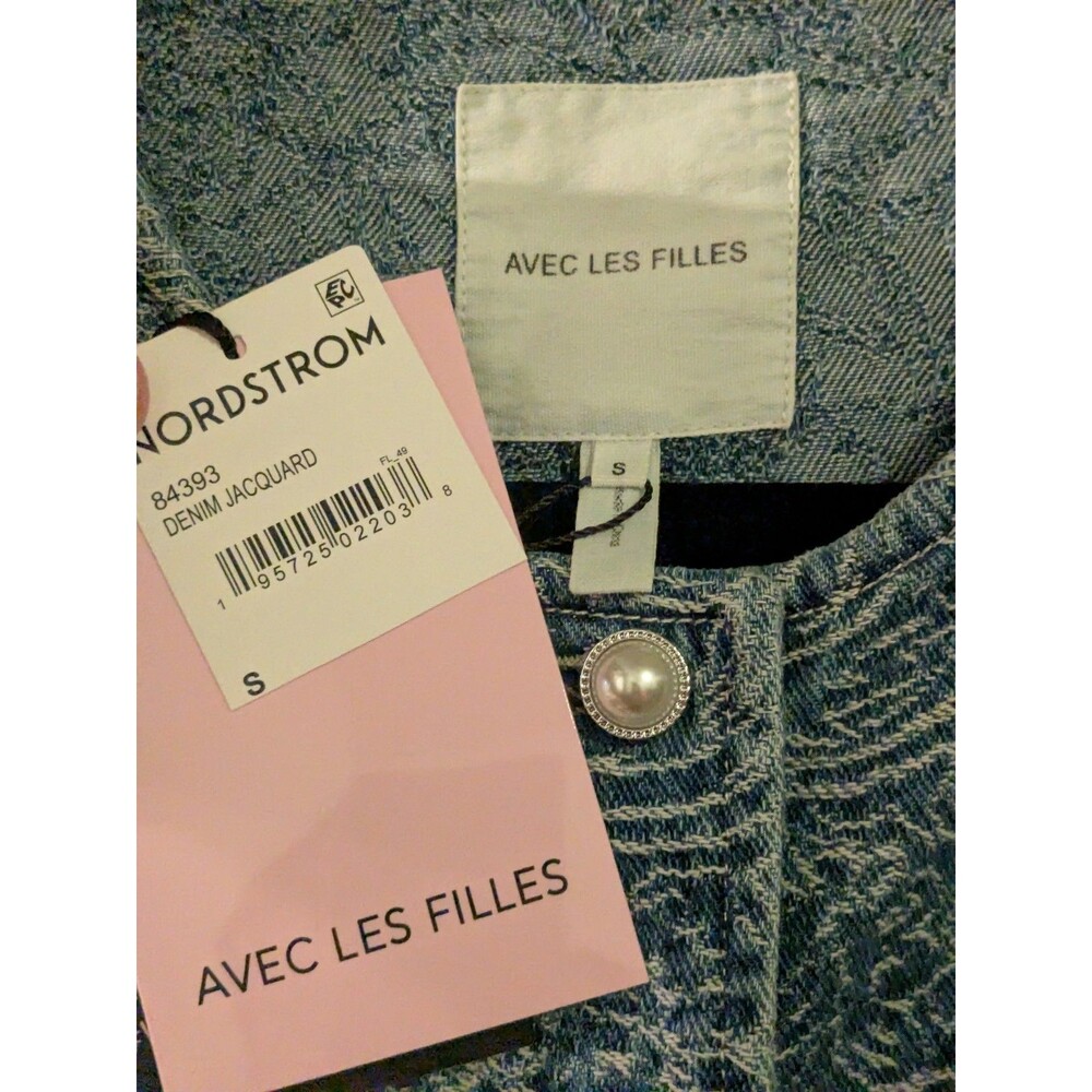 New Avec Les Filles Small Denim Floral Vest Button Up - Picture 3 of 4